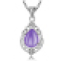 Frauen beliebt Sterling Silber natürliche Amethyst Anhänger Halskette mit Kette